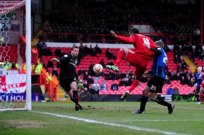 Framed Print : Bristol City's Liam Fontaine Scores the Second Goal Against Barnsley at Ashton Gate, 23rd February 2013 Framed Print : Bristol City's Liam Fontaine Scores the Second Goal Against Barnsley at Ashton Gate, 23rd February 2013