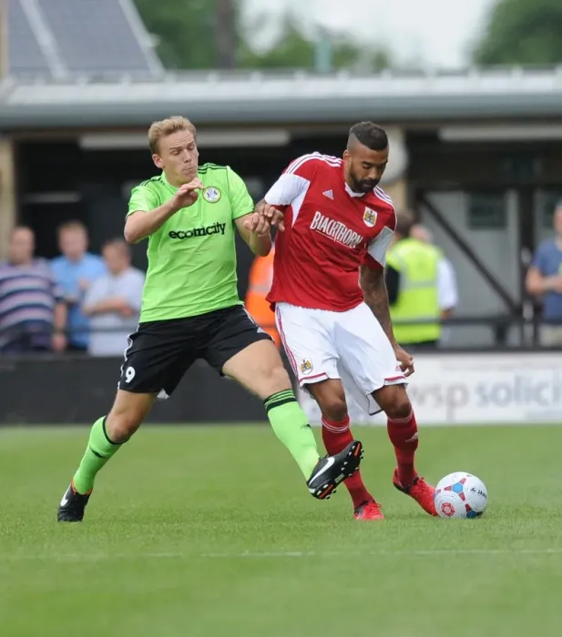 Framed Print : Bristol City's Liam Fontaine vs. Danny Wright of Forest Green Rovers - Preseason Clash, 2013