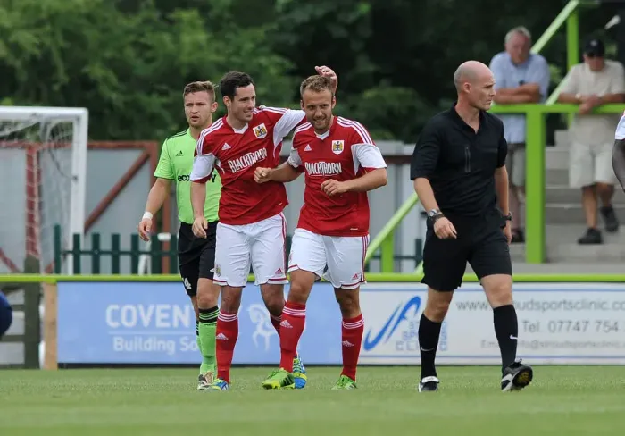 Framed Print : Bristol City's Liam Kelly Celebrates Opening Goal Against Forest Green Rovers (2013)