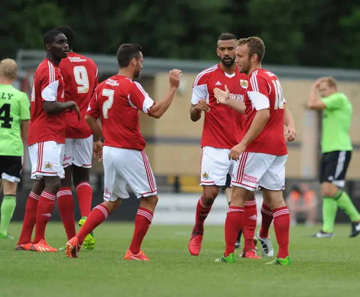 Framed Print : Bristol City's Liam Kelly Scores and Celebrates Against Forest Green Rovers in Preseason 2013 Framed Print : Bristol City's Liam Kelly Scores and Celebrates Against Forest Green Rovers in Preseason 2013