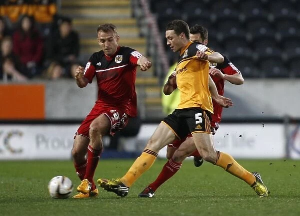 Bristol City's Liam Kelly Tackles Hull City's James Chester in Championship Clash, 2013