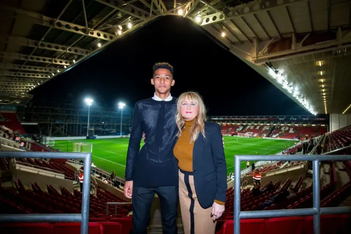 Framed Print : Bristol City's Lloyd Kelly Celebrates Pro Terms Offer with Mom at Ashton Gate Framed Print : Bristol City's Lloyd Kelly Celebrates Pro Terms Offer with Mom at Ashton Gate