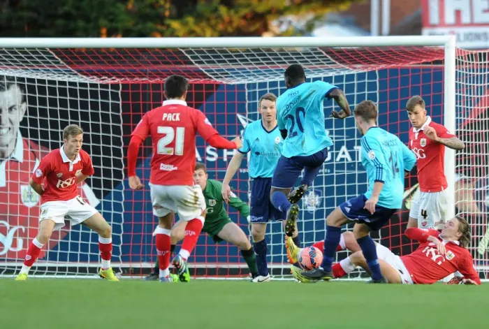 Framed Print : Bristol City's Luke Ayling Blocks AFC Telford's Godfrey Poku's Shot - FA Cup Match, Bristol City vs AFC Telford United Framed Print : Bristol City's Luke Ayling Blocks AFC Telford's Godfrey Poku's Shot - FA Cup Match, Bristol City vs AFC Telford United