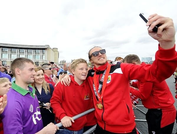 Bristol City's Luke Ayling and Fan Share a Selfie Moment during the Celebration Tour (May 2015)