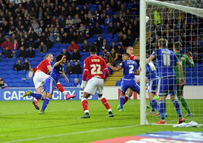 Framed Print : Bristol City's Luke Ayling Heads Just Over: Cardiff City vs. Bristol City, 2015