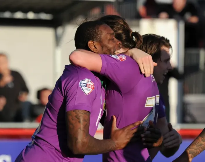 Framed Print : Bristol City's Luke Ayling and Jay Emmanuel-Thomas Celebrate Goal Against Crawley Town, Sky Bet League One, March 7, 2015