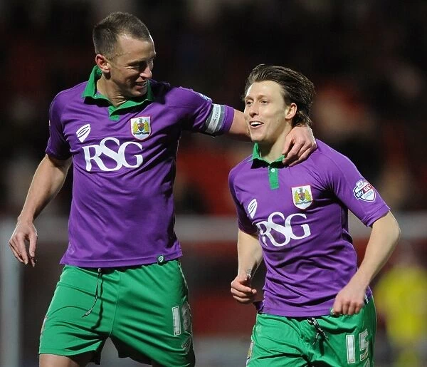 Bristol City's Luke Freeman and Aaron Wilbraham Celebrate Goal vs Doncaster Rovers, February 2015