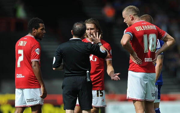 Bristol City's Luke Freeman Argues with Referee after Red Card vs. Brentford (150815)