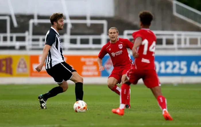 Framed Print : Bristol City's Luke Freeman and Bobby Reid in Action during Pre-season Friendly against Bath City, 2016