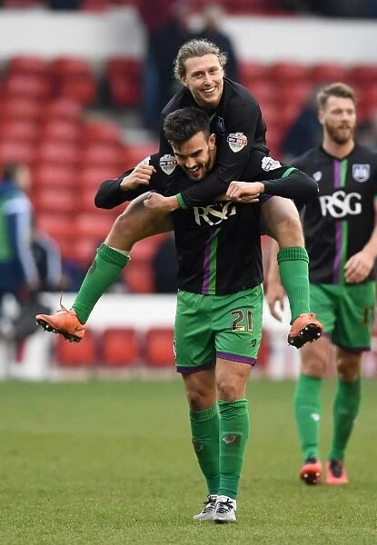 Bristol City's Luke Freeman and Marlon Pack Celebrate Goal Against Nottingham Forest, 2016