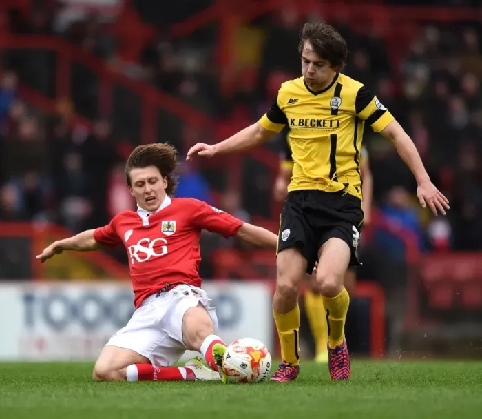 Framed Print : Bristol City's Luke Freeman Takes the Ball from Declan John in Intense Football Action at Ashton Gate Stadium (Bristol City v Barnsley, Sky Bet League One) Framed Print : Bristol City's Luke Freeman Takes the Ball from Declan John in Intense Football Action at Ashton Gate Stadium (Bristol City v Barnsley, Sky Bet League One)