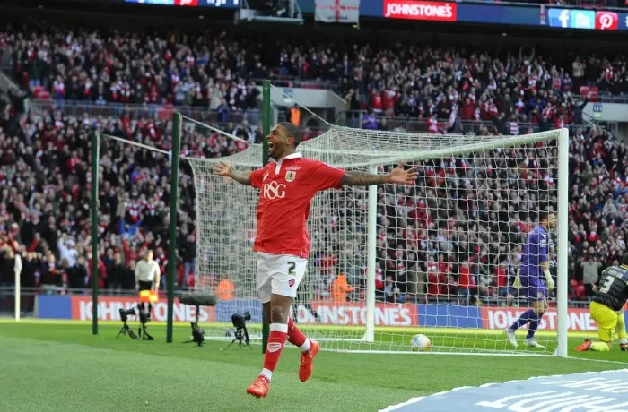 Framed Print : Bristol City's Mark Little Celebrates Goal in Johnstone's Paint Trophy Final vs Walsall, 2015 Framed Print : Bristol City's Mark Little Celebrates Goal in Johnstone's Paint Trophy Final vs Walsall, 2015