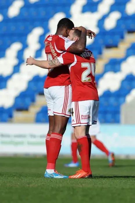 Framed Print : Bristol City's Martin Patterson and Jay Emmanuel-Thomas Celebrate Goal vs Colchester United, Sky Bet League One - 22 / 03 / 2014