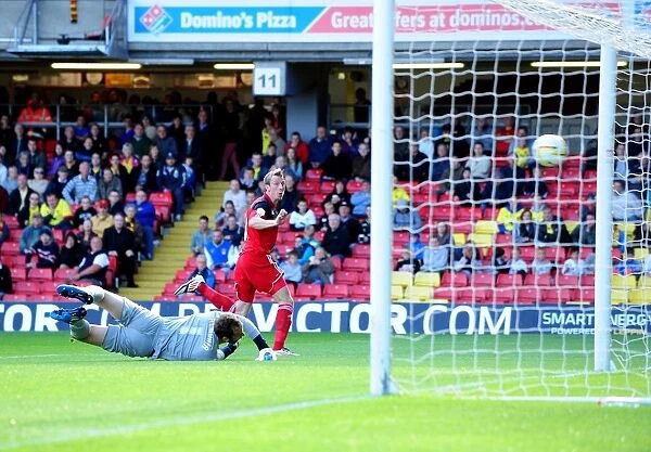 Bristol City's Martyn Woolford Rattles the Post against Watford in Championship Clash