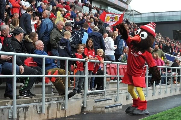 Bristol City's Mascot Scrumpy Entertains Fans in the Lansdown Stand during Bristol City vs Newcastle United (2016)