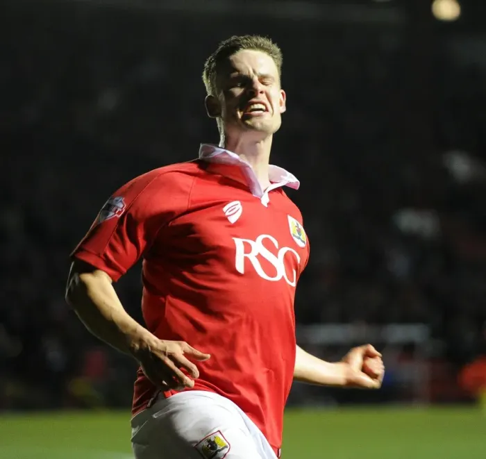 Framed Print : Bristol City's Matt Smith Celebrates Goal Against Port Vale in Sky Bet League One, 2015