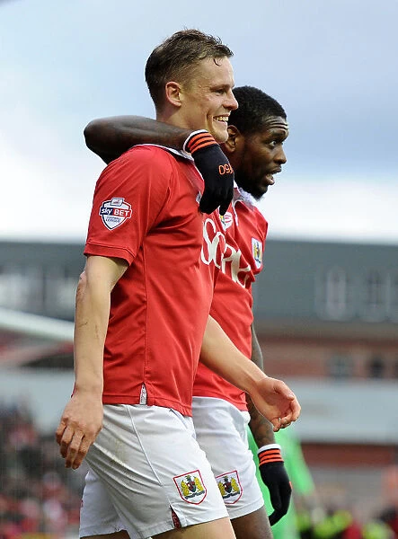 Bristol City's Matt Smith and Jay Emmanuel-Thomas Celebrate Goal Against Sheffield United - February 14, 2015