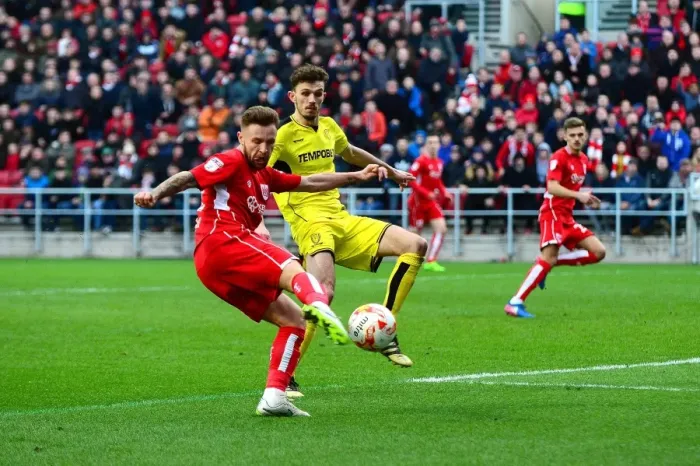 Framed Print : Bristol City's Matty Taylor Scores Against Burton Albion at Ashton Gate, March 2017