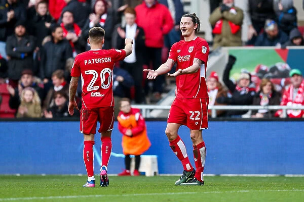 Bristol City's Milan Djuric and Jamie Paterson Celebrate Goal vs Rotherham United, Sky Bet Championship 2017