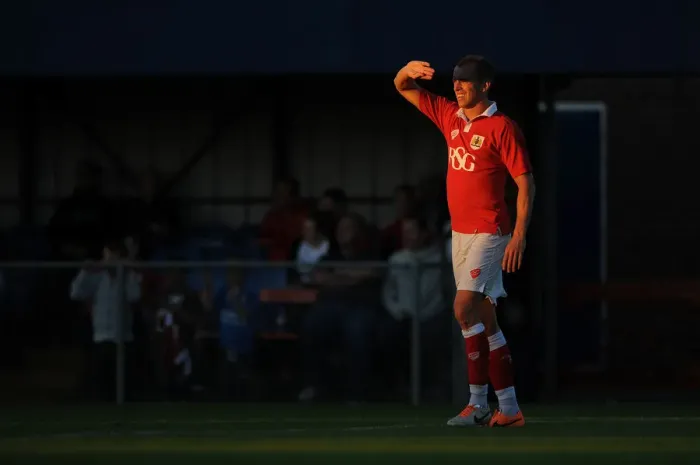 Framed Print : Bristol City's New Signing, Aaron Wilbraham, in Action during Pre-Season Friendly against Weston Super Mare (July 2014) Framed Print : Bristol City's New Signing, Aaron Wilbraham, in Action during Pre-Season Friendly against Weston Super Mare (July 2014)