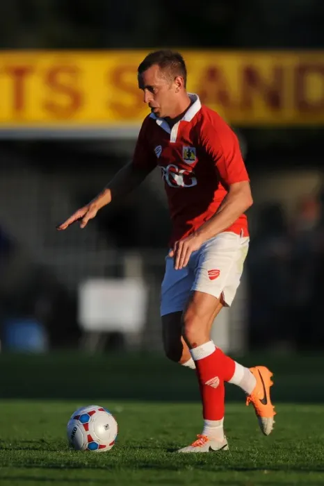 Framed Print : Bristol City's New Signing, Aaron Wilbraham in Action: Pre-Season Friendly vs. Weston Super Mare (July 2014)