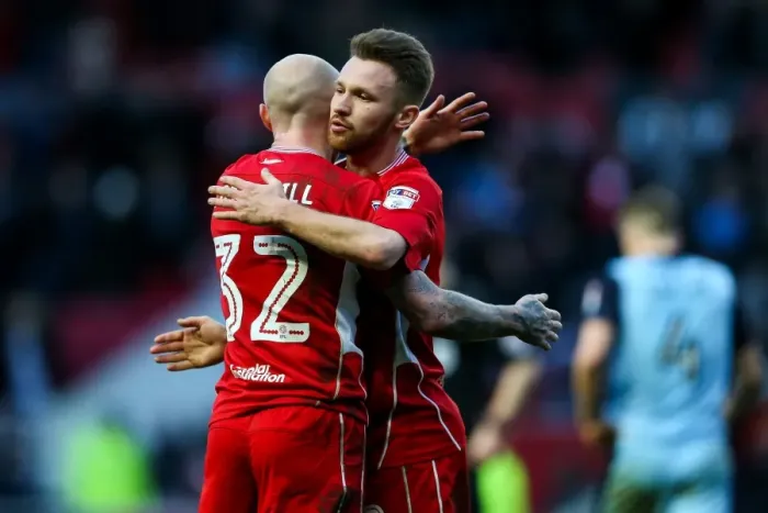 Framed Print : Bristol City's New Signings Cotterill and Taylor Celebrate 1-0 Win Over Rotherham United