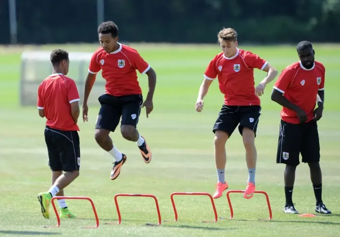 Framed Print : Bristol City's New Signings Korey Smith and Luke Freeman Train Ahead of 2014-15 Season Framed Print : Bristol City's New Signings Korey Smith and Luke Freeman Train Ahead of 2014-15 Season