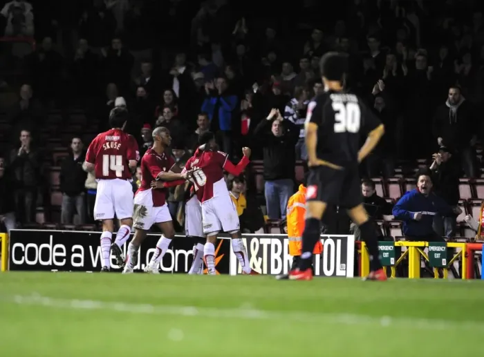 Framed Print : Bristol City's Nicky Maynard Celebrates Goal Against Barnsley, Championship Match, 23rd March 2010 - Ashton Gate Stadium Framed Print : Bristol City's Nicky Maynard Celebrates Goal Against Barnsley, Championship Match, 23rd March 2010 - Ashton Gate Stadium