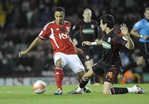 Bristol City's Nicky Maynard Clashes with Rhys Williams of Middlesbrough - December 3, 2011