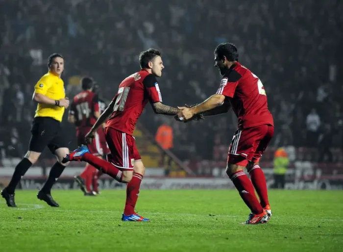 Framed Print : Bristol City's Paul Anderson Celebrates Goal Against Burnley, Championship Football Match, Ashton Gate Stadium - October 2012 Framed Print : Bristol City's Paul Anderson Celebrates Goal Against Burnley, Championship Football Match, Ashton Gate Stadium - October 2012