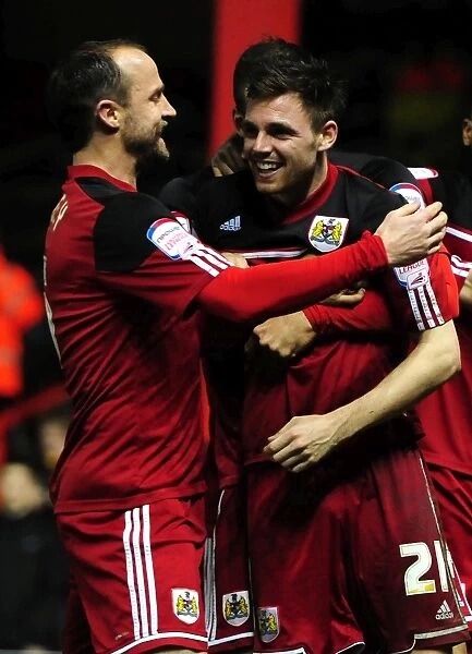 Bristol City's Paul Anderson and Louis Carey Celebrate Goal Against Watford, Championship Match, 2013