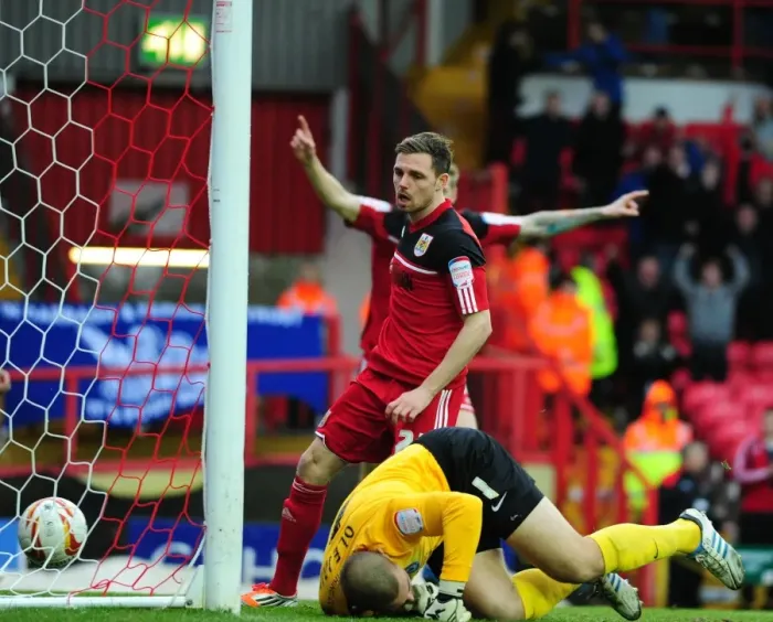 Framed Print : Bristol City's Paul Anderson Scores the Opening Goal Against Peterborough United - December 29, 2012