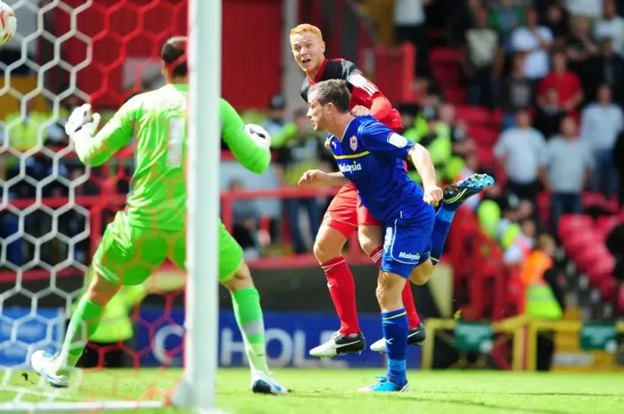 Framed Print : Bristol City's Ryan Taylor Misses Header Against Cardiff City - Championship Football Match, Ashton Gate Stadium (2012) Framed Print : Bristol City's Ryan Taylor Misses Header Against Cardiff City - Championship Football Match, Ashton Gate Stadium (2012)