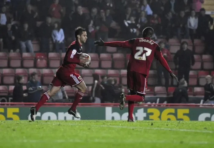 Framed Print : Bristol City's Sam Baldock Celebrates Goal Against Burnley, Championship Football Match, Ashton Gate Stadium - October 2012 Framed Print : Bristol City's Sam Baldock Celebrates Goal Against Burnley, Championship Football Match, Ashton Gate Stadium - October 2012