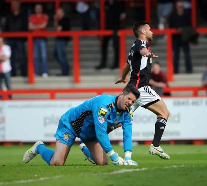 Framed Print : Bristol City's Sam Baldock Celebrates Goal Over Dejected Stevenage's Chris Day Framed Print : Bristol City's Sam Baldock Celebrates Goal Over Dejected Stevenage's Chris Day