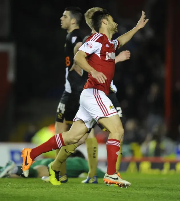 Framed Print : Bristol City's Sam Baldock Celebrates Goal Against Swindon Town, Sky Bet League One, Ashton Gate