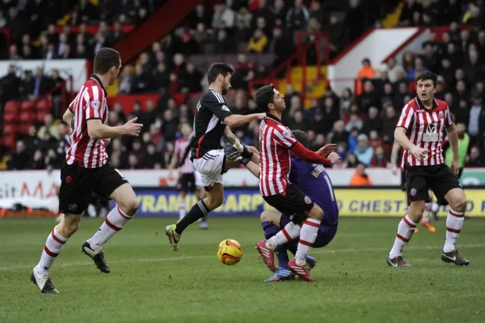 Framed Print : Bristol City's Sam Baldock Clashes with Sheffield United's Mark Howard - Football Rivalry at Bramall Lane (February 2014) Framed Print : Bristol City's Sam Baldock Clashes with Sheffield United's Mark Howard - Football Rivalry at Bramall Lane (February 2014)