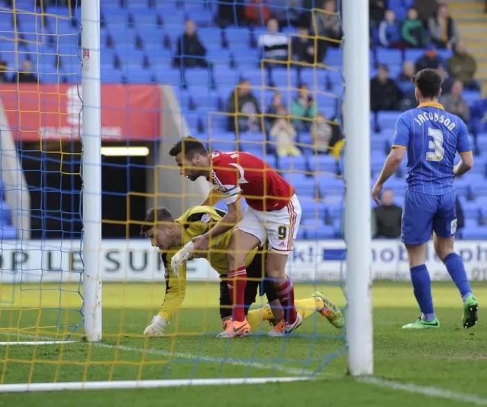 Framed Print : Bristol City's Sam Baldock Consoles Shrewsbury Town's Joe Anyon Framed Print : Bristol City's Sam Baldock Consoles Shrewsbury Town's Joe Anyon