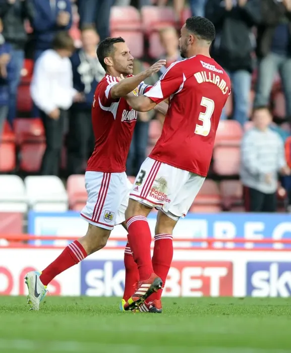 Framed Print : Bristol City's Sam Baldock and Derrick Williams Celebrate Goal vs Colchester United, September 2013 Framed Print : Bristol City's Sam Baldock and Derrick Williams Celebrate Goal vs Colchester United, September 2013