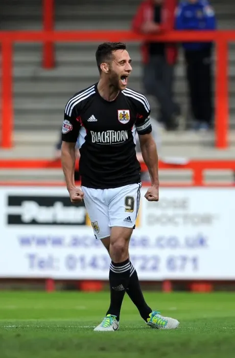 Framed Print : Bristol City's Sam Baldock Ecstatic After Scoring the Winning Goal Against Stevenage in Sky Bet League One (April 2014) Framed Print : Bristol City's Sam Baldock Ecstatic After Scoring the Winning Goal Against Stevenage in Sky Bet League One (April 2014)