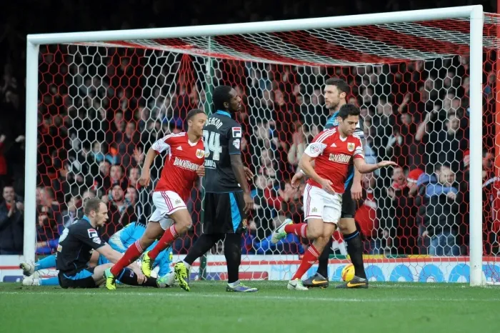 Framed Print : Bristol City's Sam Baldock Euphorically Celebrates Goal Against Stevenage (December 2013) Framed Print : Bristol City's Sam Baldock Euphorically Celebrates Goal Against Stevenage (December 2013)