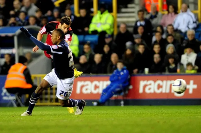 Framed Print : Bristol City's Sam Baldock Fires from Distance in Championship Clash vs. Millwall