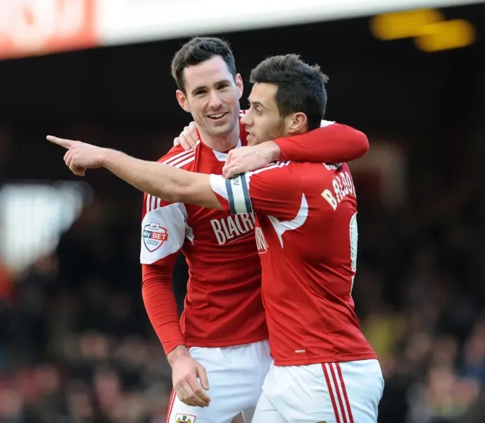 Framed Print : Bristol City's Sam Baldock and Greg Cunningham Celebrate Goal vs. Tranmere Rovers, Sky Bet League One, 2014 Framed Print : Bristol City's Sam Baldock and Greg Cunningham Celebrate Goal vs. Tranmere Rovers, Sky Bet League One, 2014