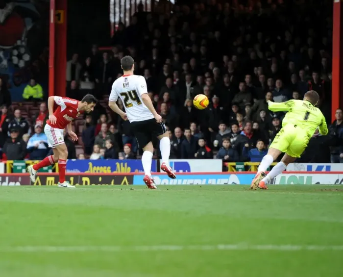 Framed Print : Bristol City's Sam Baldock Heads Wide in Sky Bet League One Clash Against MK Dons