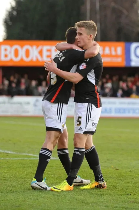 Framed Print : Bristol City's Sam Baldock and Joe Bryan Celebrate Goal in FA Cup Second Round Match against Tamworth Framed Print : Bristol City's Sam Baldock and Joe Bryan Celebrate Goal in FA Cup Second Round Match against Tamworth