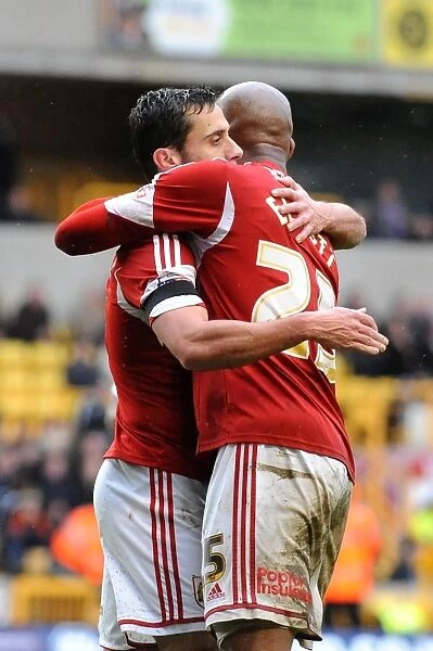Bristol City's Sam Baldock and Marvin Elliott Celebrate Goal vs. Wolverhampton Wanderers, January 2014