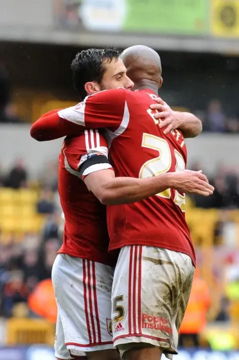 Framed Print : Bristol City's Sam Baldock and Marvin Elliott Celebrate Goal vs. Wolverhampton Wanderers, January 2014