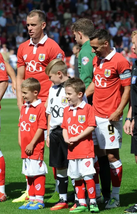 Framed Print : Bristol City's Sam Baldock Meets Mascots During Sky Bet League One Clash Against Colchester United