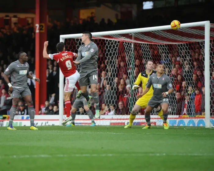 Framed Print : Bristol City's Sam Baldock Narrowly Misses Header Goal Against Rotherham United Framed Print : Bristol City's Sam Baldock Narrowly Misses Header Goal Against Rotherham United