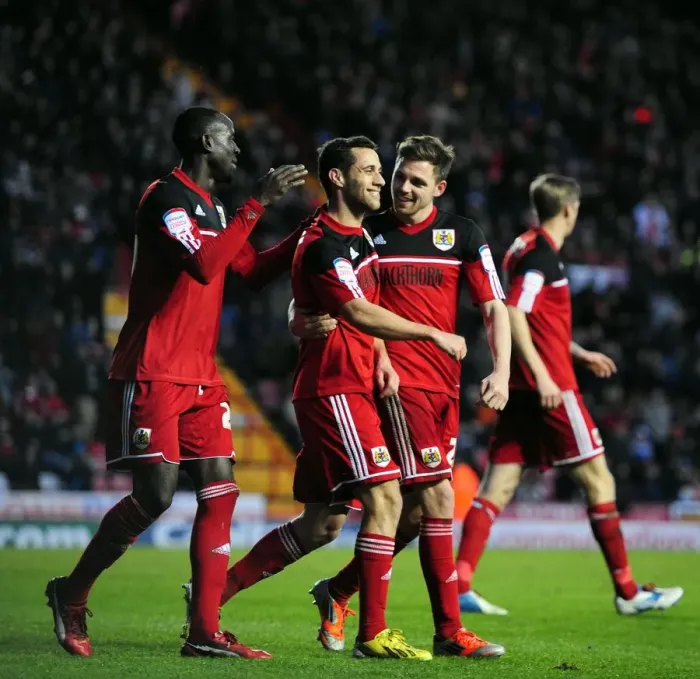 Framed Print : Bristol City's Sam Baldock and Paul Anderson Celebrate Goals Against Peterborough United, Championship Football Match, December 2012